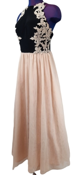 Blondie Nites Prom Dress Nude and Black Tulle Lace A-Line Dress Size 11 Juniors - Picture 12 of 12